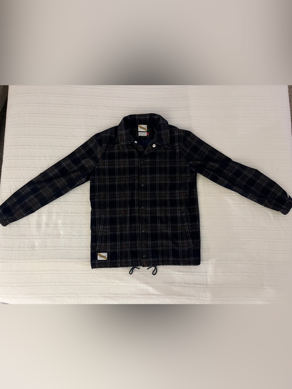 Tracksmith Men's Black and Navy Plaid Performance Field Jacket